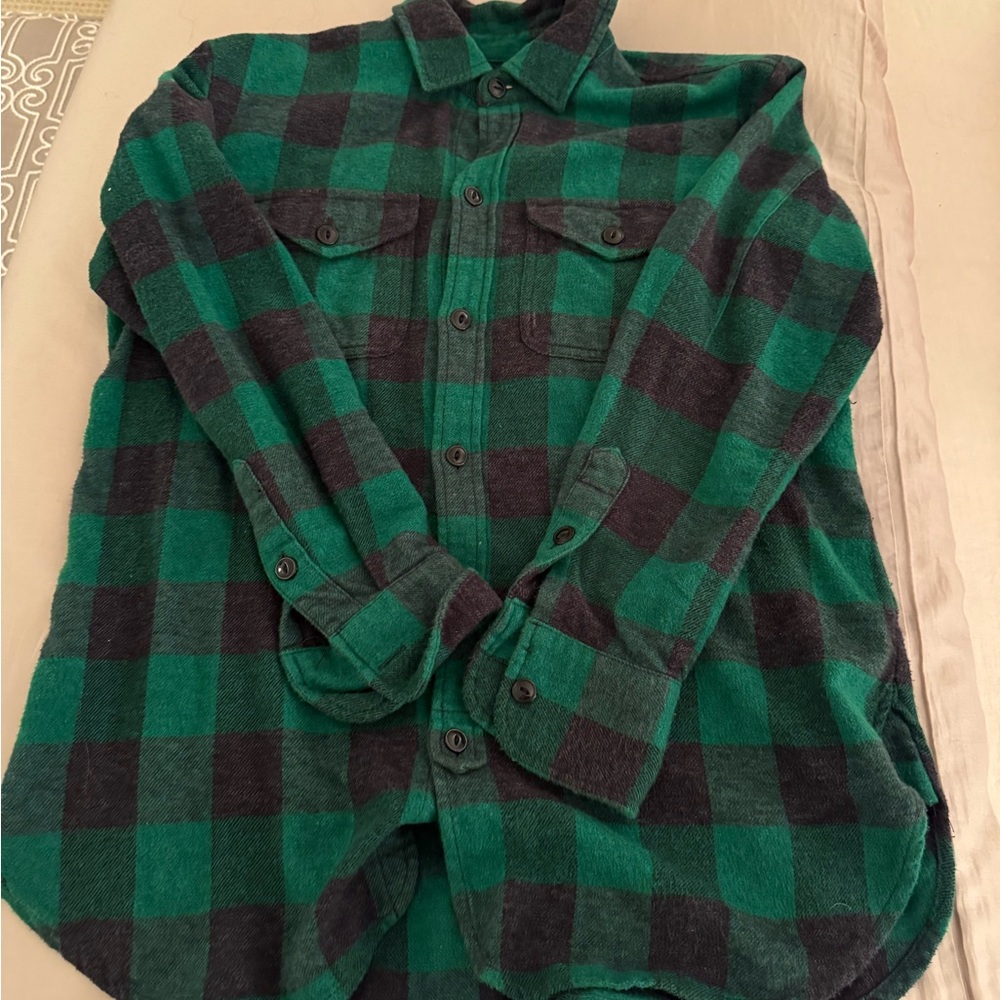 Madewell Green & Black Flannel Plaid Shirt, Size XS